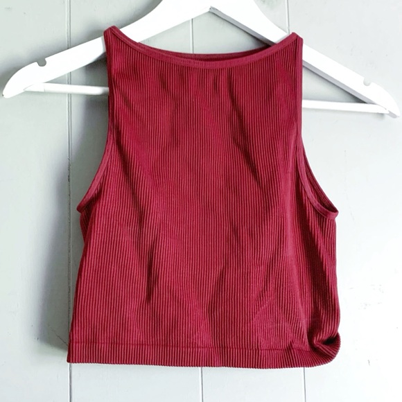 Mi Ami Slim Fit Cropped Red Ribbed Baby Tank High Neck - Picture 1 of 3